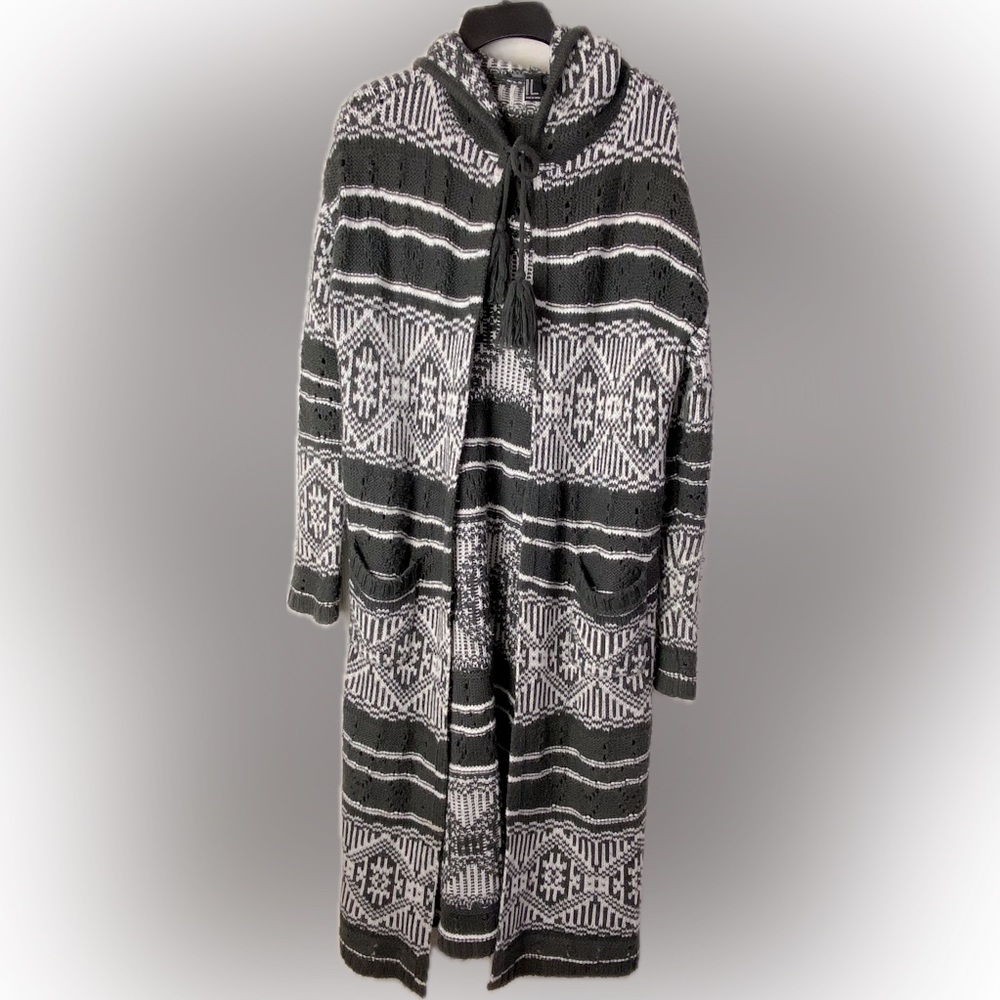Forever 21 extra long winter open cardigan hooded sweater with slouch pockets - Picture 7 of 16